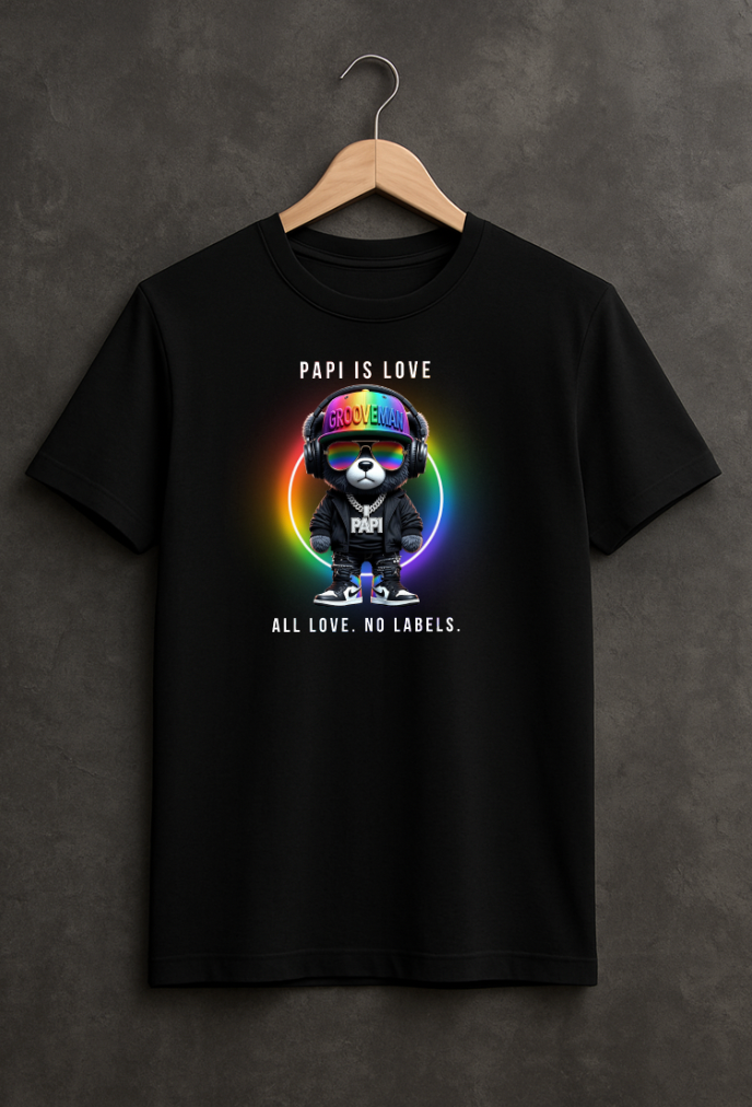 Grooveman “PAPI IS LOVE” – Black Collection Pride Edition Tee