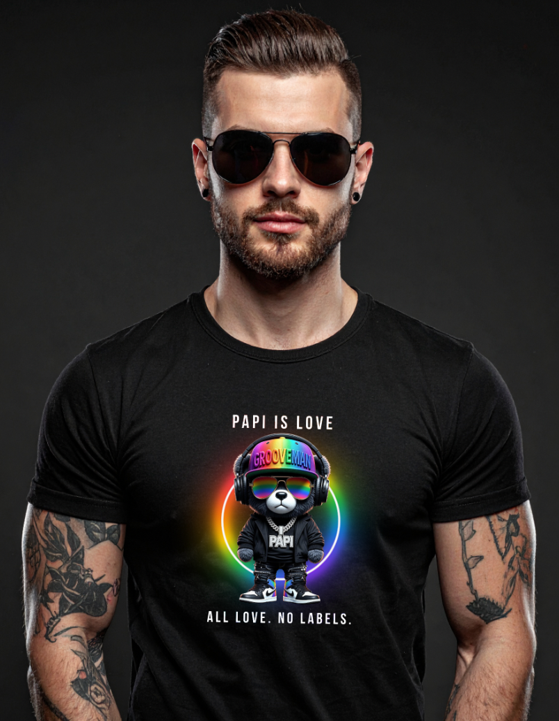 Grooveman “PAPI IS LOVE” – Black Collection Pride Edition Tee
