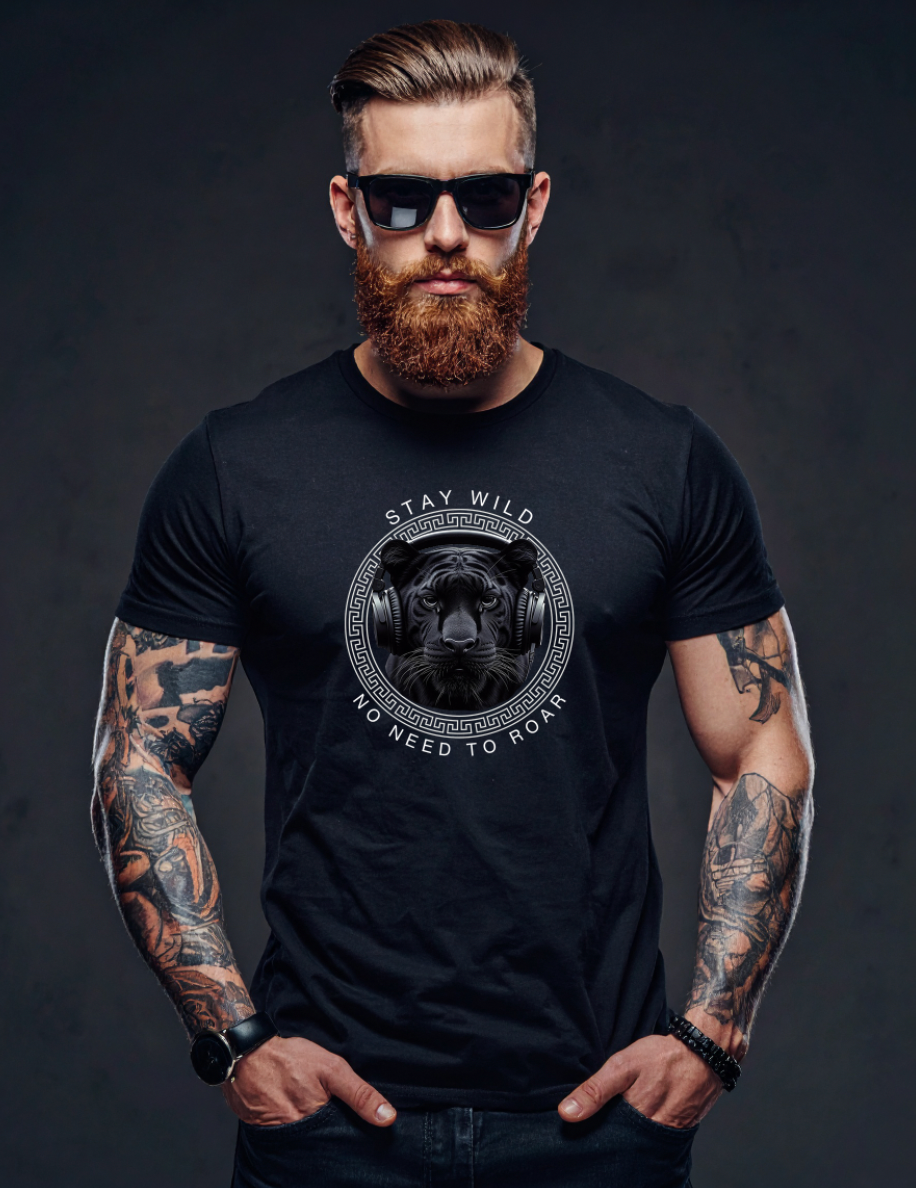 Grooveman Stay Wild Panther DJ Graphic T-Shirt | Black Collection