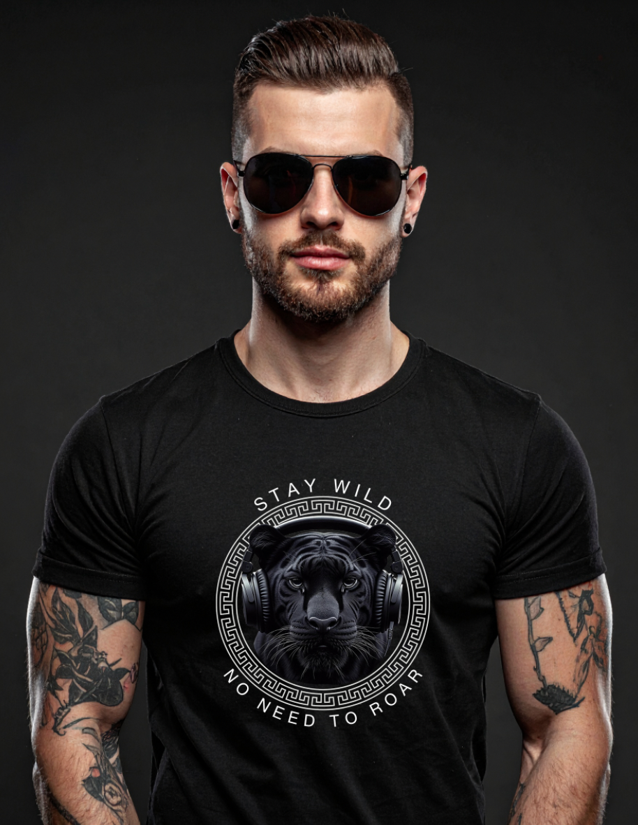 Grooveman Stay Wild Panther DJ Graphic T-Shirt | Black Collection