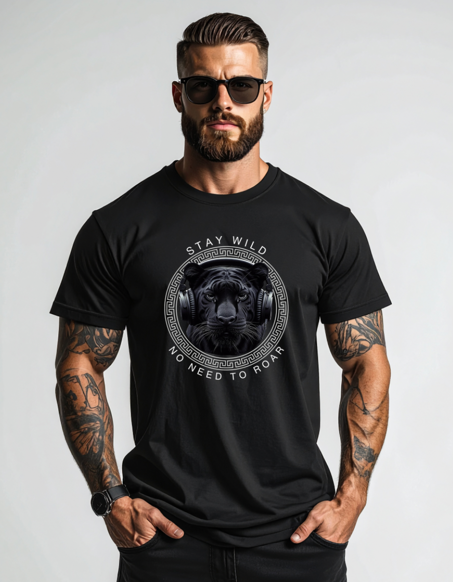 Grooveman Stay Wild Panther DJ Graphic T-Shirt | Black Collection