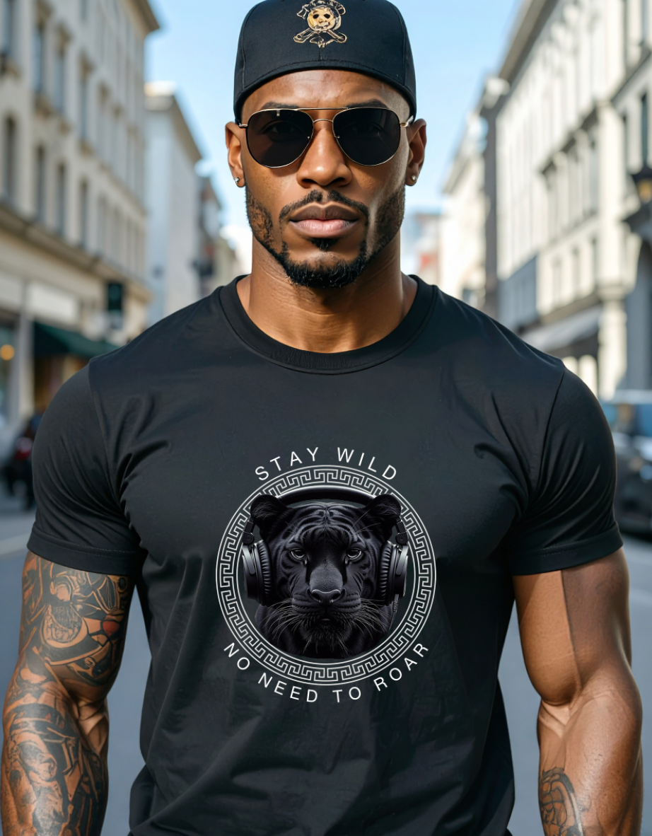 Grooveman Stay Wild Panther DJ Graphic T-Shirt | Black Collection