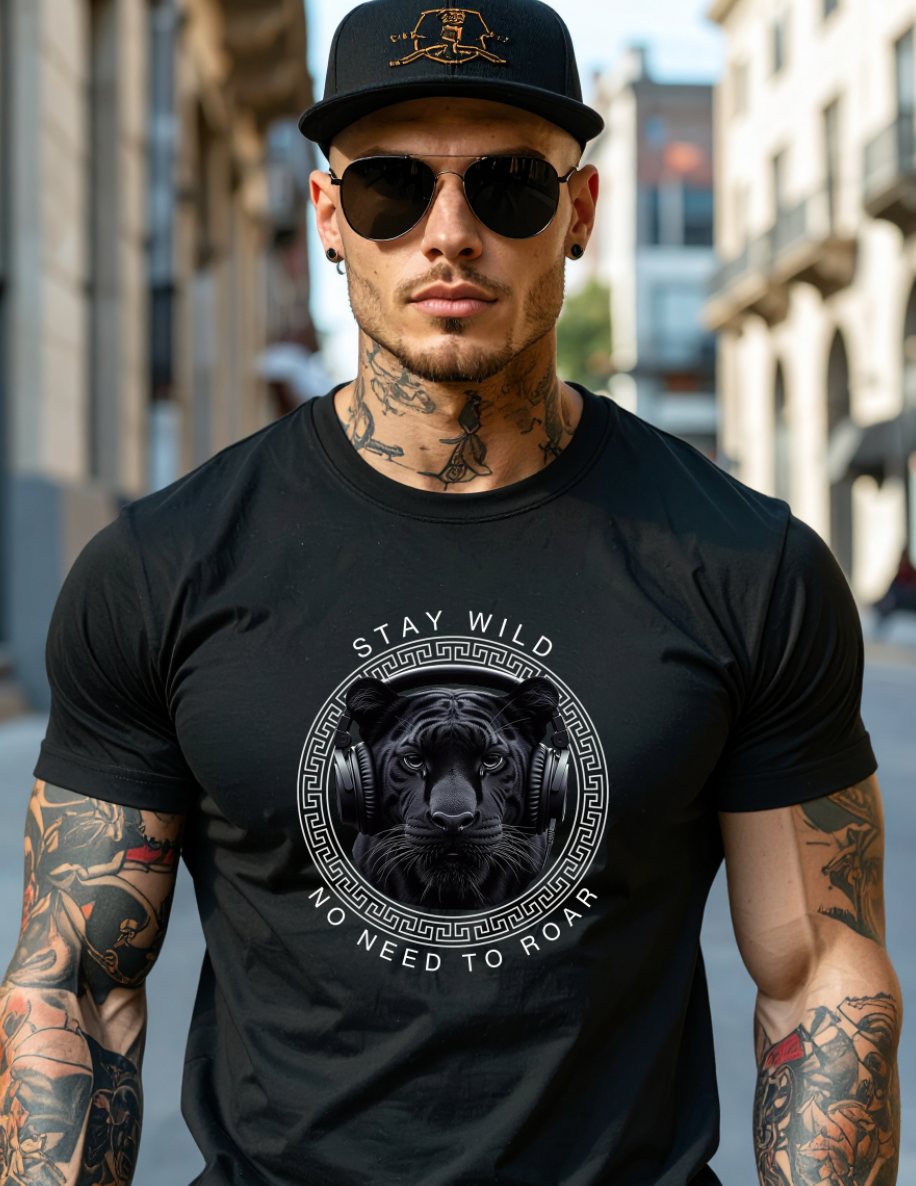 Grooveman Stay Wild Panther DJ Graphic T-Shirt | Black Collection
