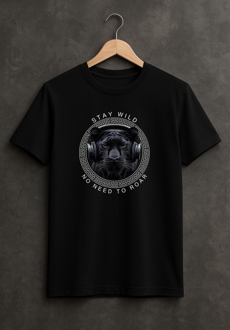 Grooveman Stay Wild Panther DJ Graphic T-Shirt | Black Collection