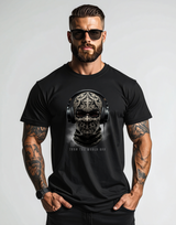 Turn The World Off – Men's Skull Balaclava Headphones Graphic T-Shirt