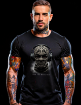 Turn The World Off – Men's Skull Balaclava Headphones Graphic T-Shirt