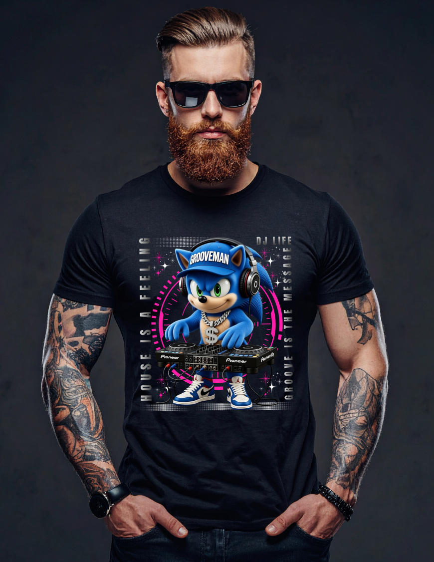 Grooveman DJ Sonic Graphic T-Shirt | House Music Festival Streetwear Tee