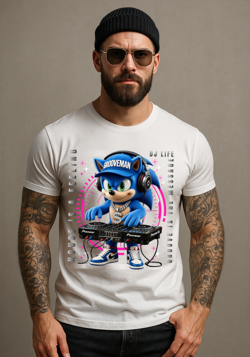 Grooveman DJ Sonic Graphic T-Shirt | House Music Festival Streetwear Tee