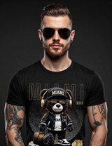 Miami Bear Luxury Graphic T-Shirt | Grooveman Streetwear Black Tee