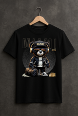 Miami Bear Luxury Graphic T-Shirt | Grooveman Streetwear Black Tee
