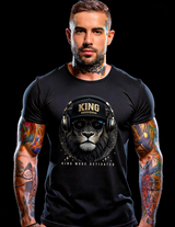 King Mode Activated Lion T-Shirt – Black Streetwear Graphic Tee | Grooveman