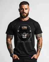 King Mode Activated Lion T-Shirt – Black Streetwear Graphic Tee | Grooveman