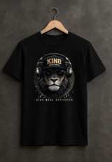 King Mode Activated Lion T-Shirt – Black Streetwear Graphic Tee | Grooveman