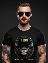 King Mode Activated Lion T-Shirt – Black Streetwear Graphic Tee | Grooveman