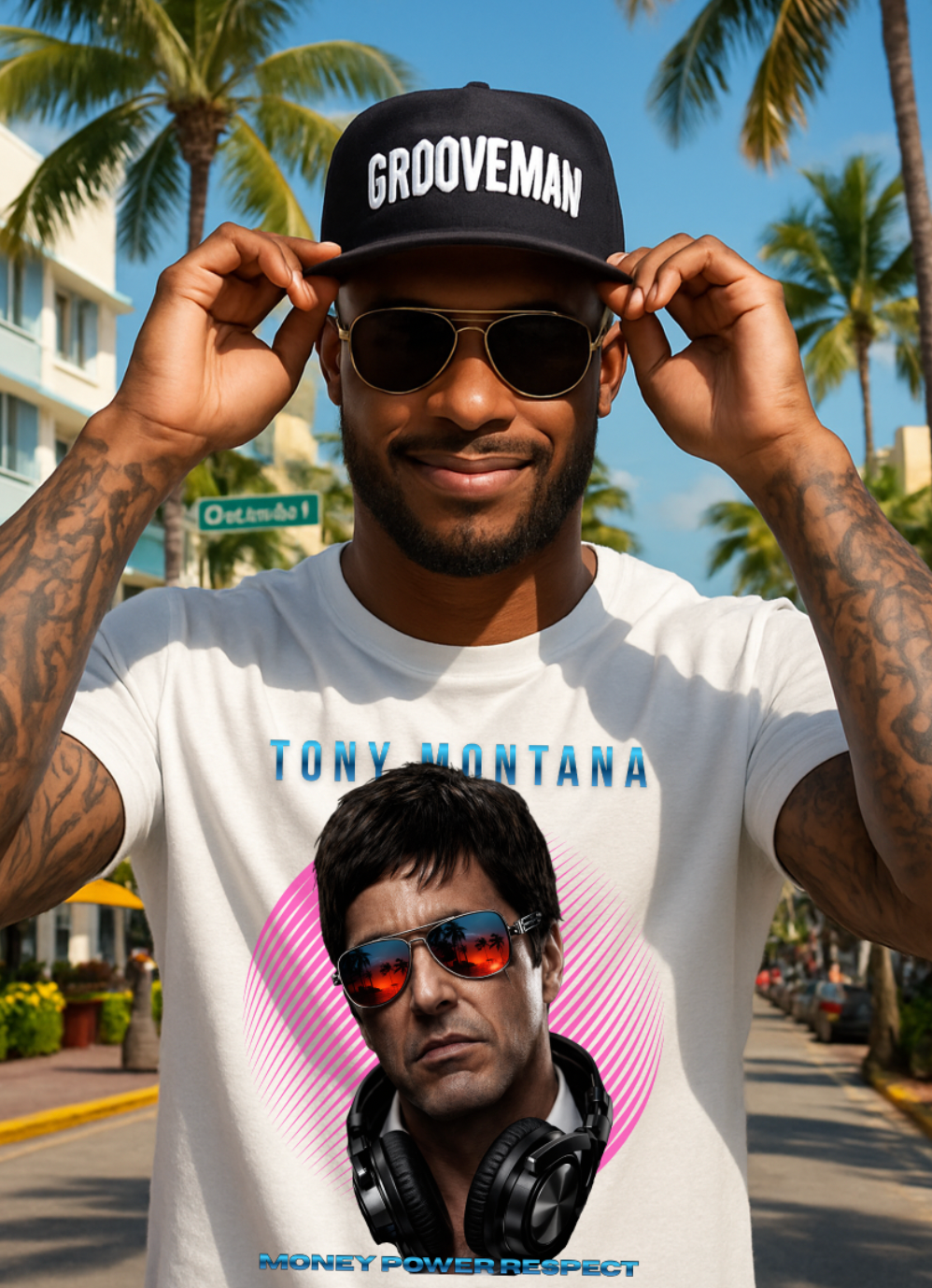 Tony Montana DJ T-Shirt – Money Power Respect Luxury Streetwear Graphic Tee