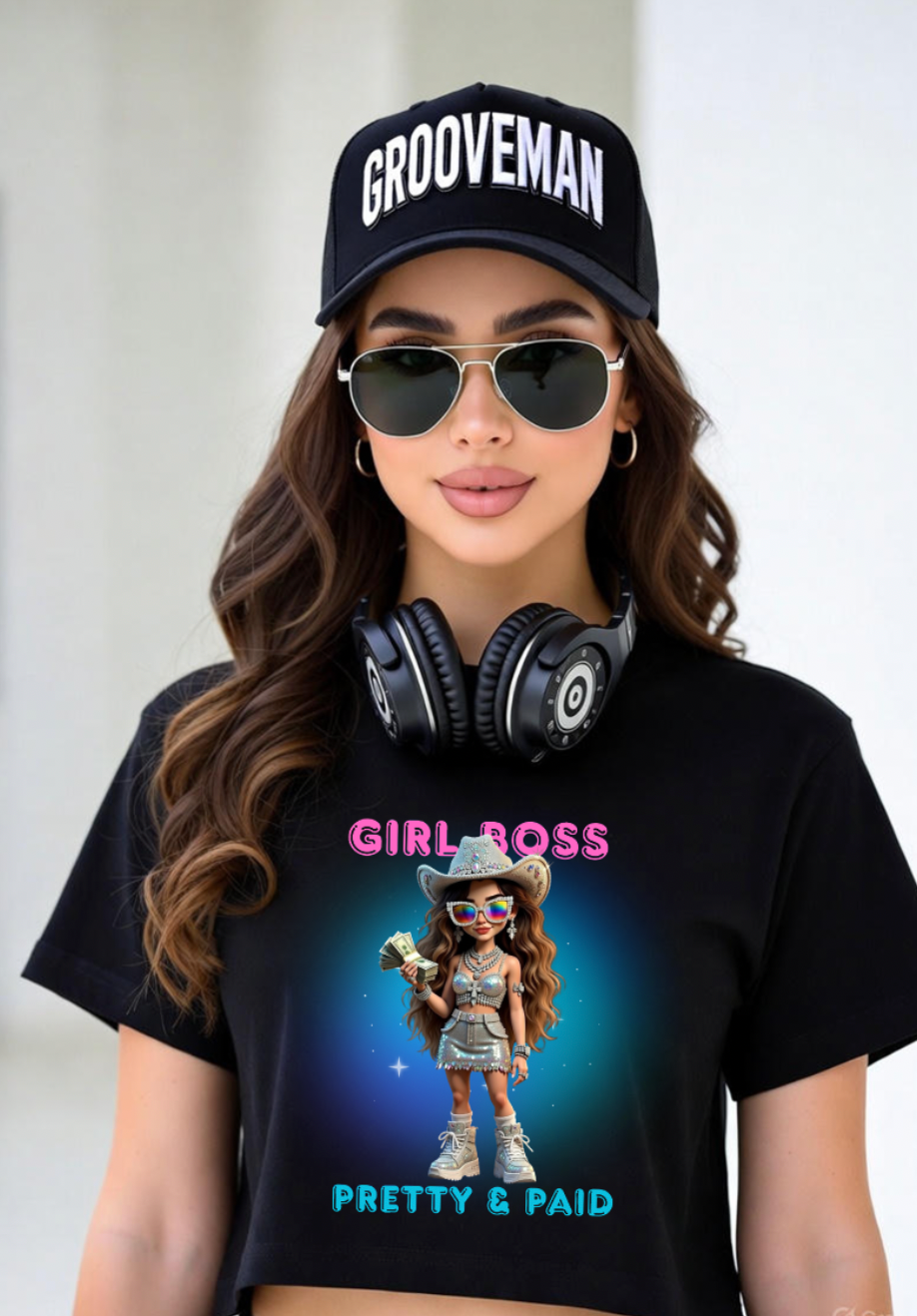 Girl Boss Pretty & Paid Women’s Crop Tee – Grooveman