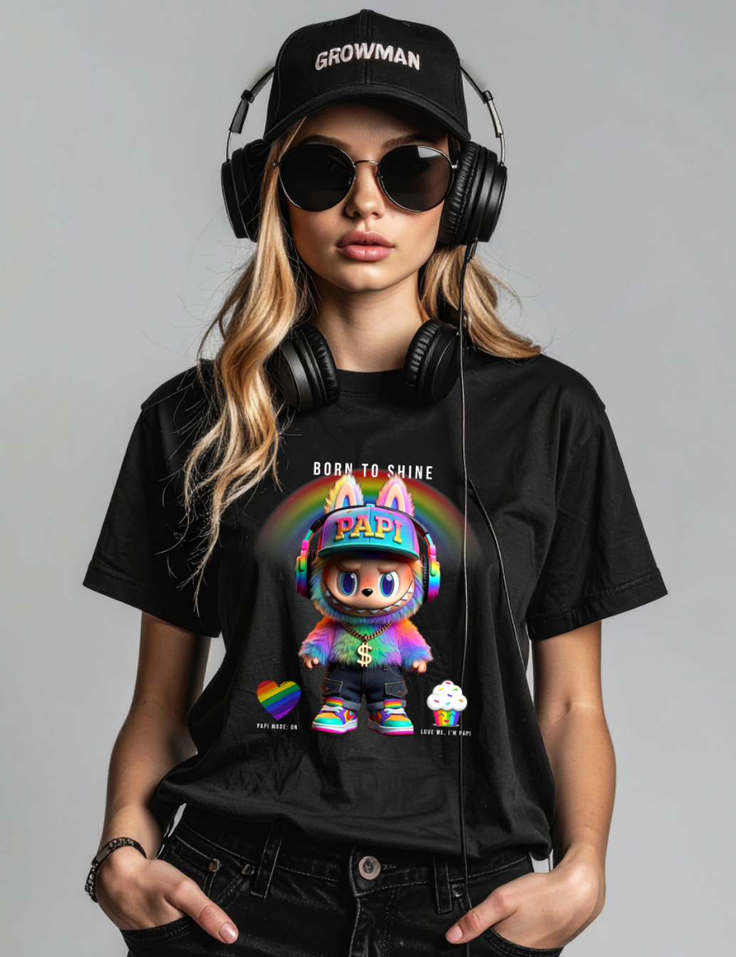 Born To Shine “Papi” Rainbow Streetwear Graphic Tee – Grooveman