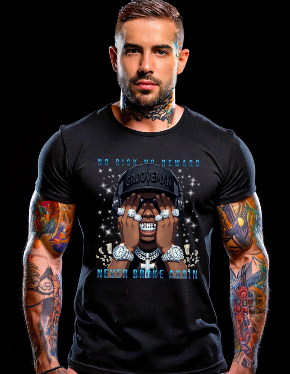 Grooveman “Money Grillz” No Risk No Reward Streetwear Graphic Tee