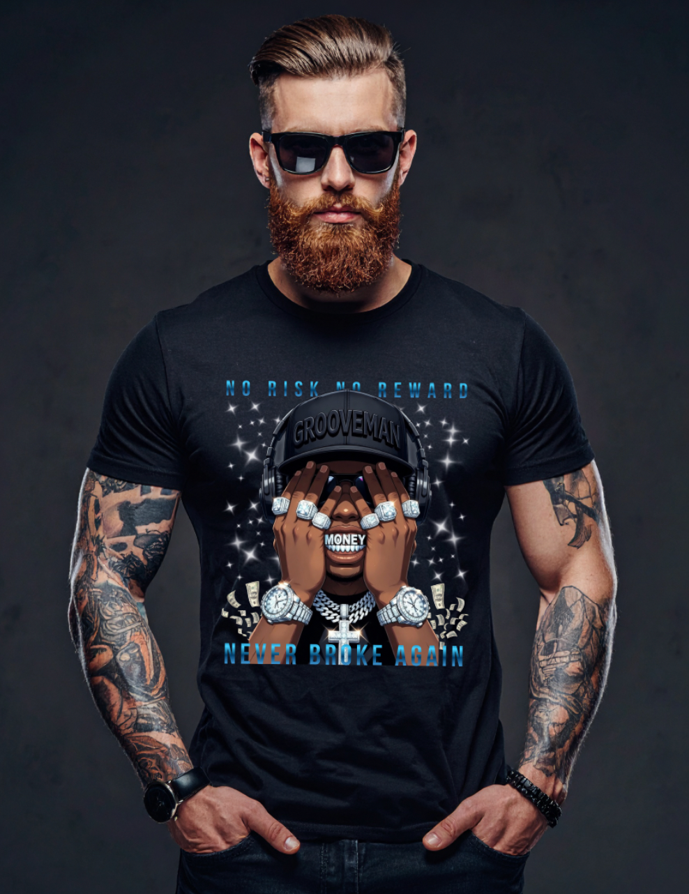 Grooveman “Money Grillz” No Risk No Reward Streetwear Graphic Tee