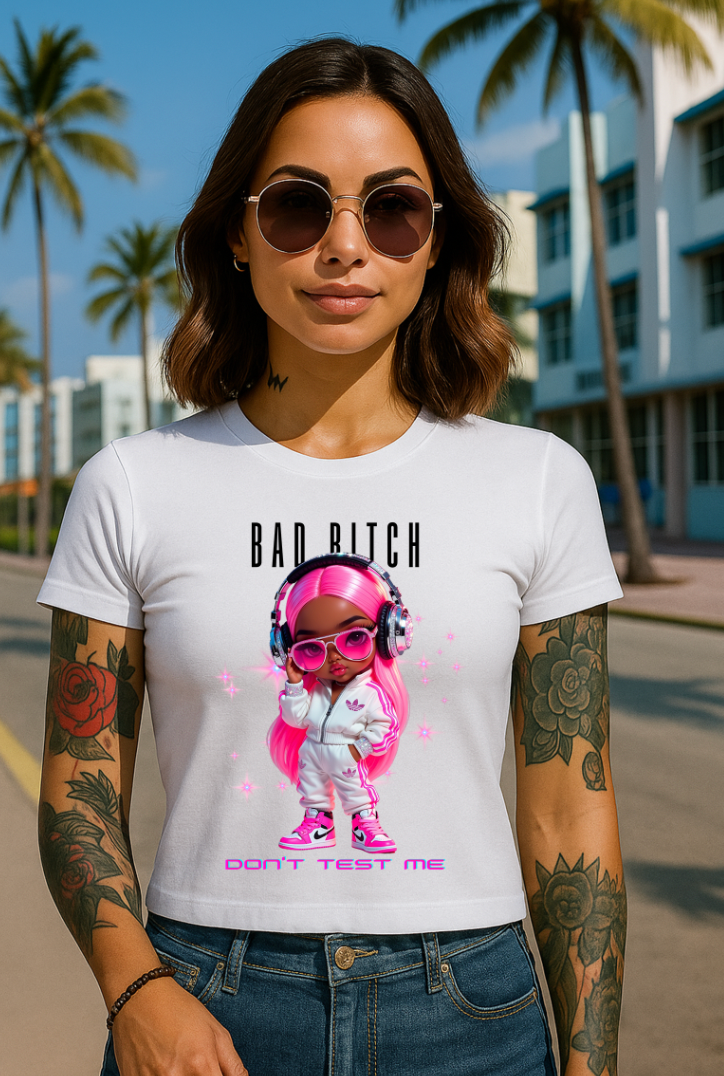 Bad Bitch “Don’t Test Me” Graphic Tee – Neon Pink Streetwear