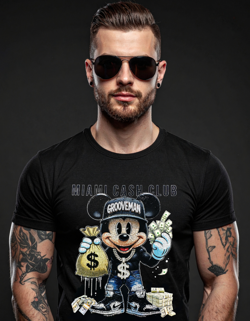 Miami Cash Club Rhinestone Tee – Limited Drop (Matches Jordan 4 Black Cat)