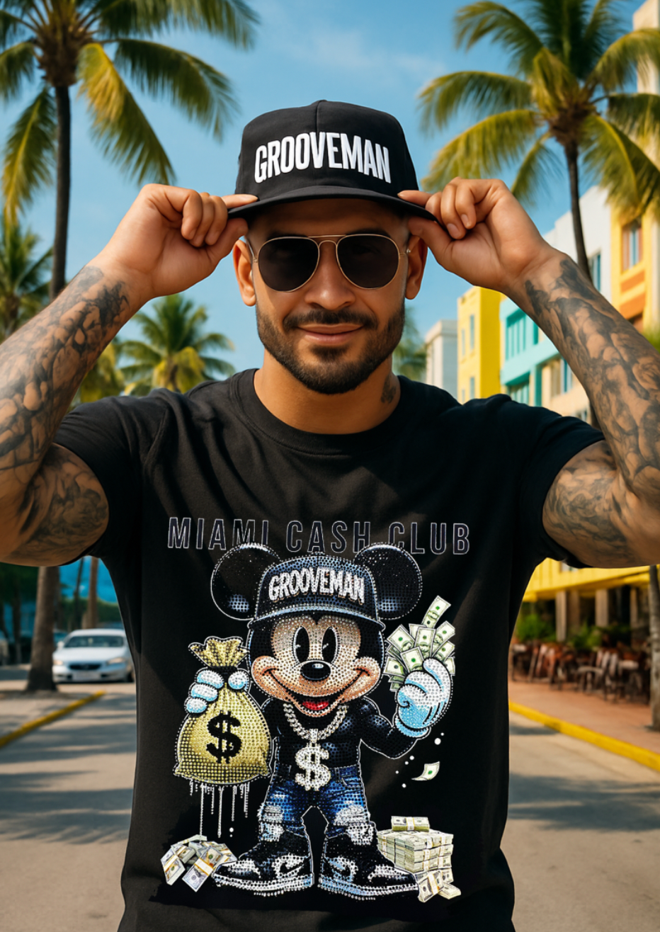 Miami Cash Club Rhinestone Tee – Limited Drop (Matches Jordan 4 Black Cat)