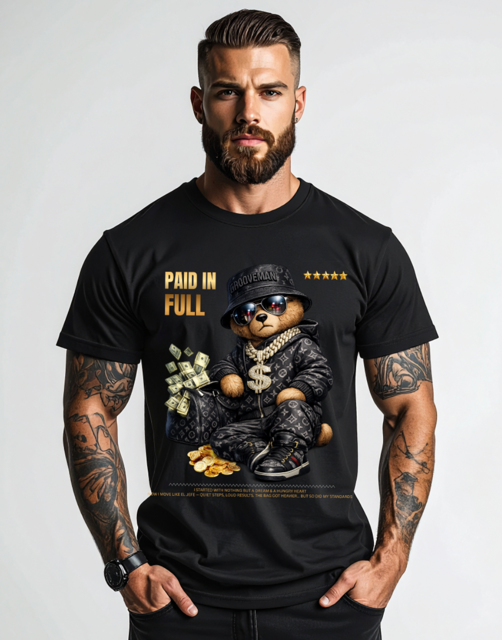 Paid In Full Teddy Graphic T-Shirt | Exclusive Grooveman Music Streetwear Tee