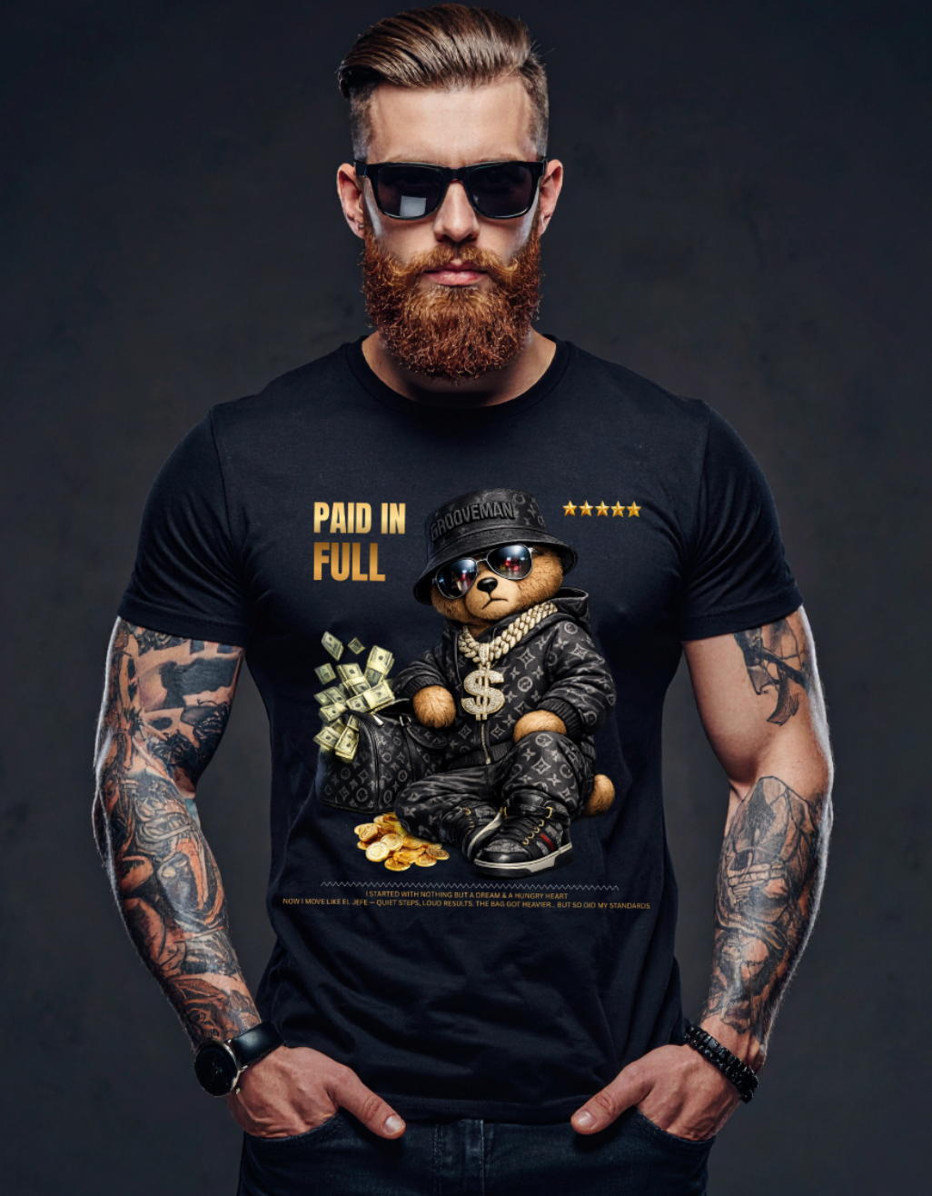 Paid In Full Teddy Graphic T-Shirt | Exclusive Grooveman Music Streetwear Tee