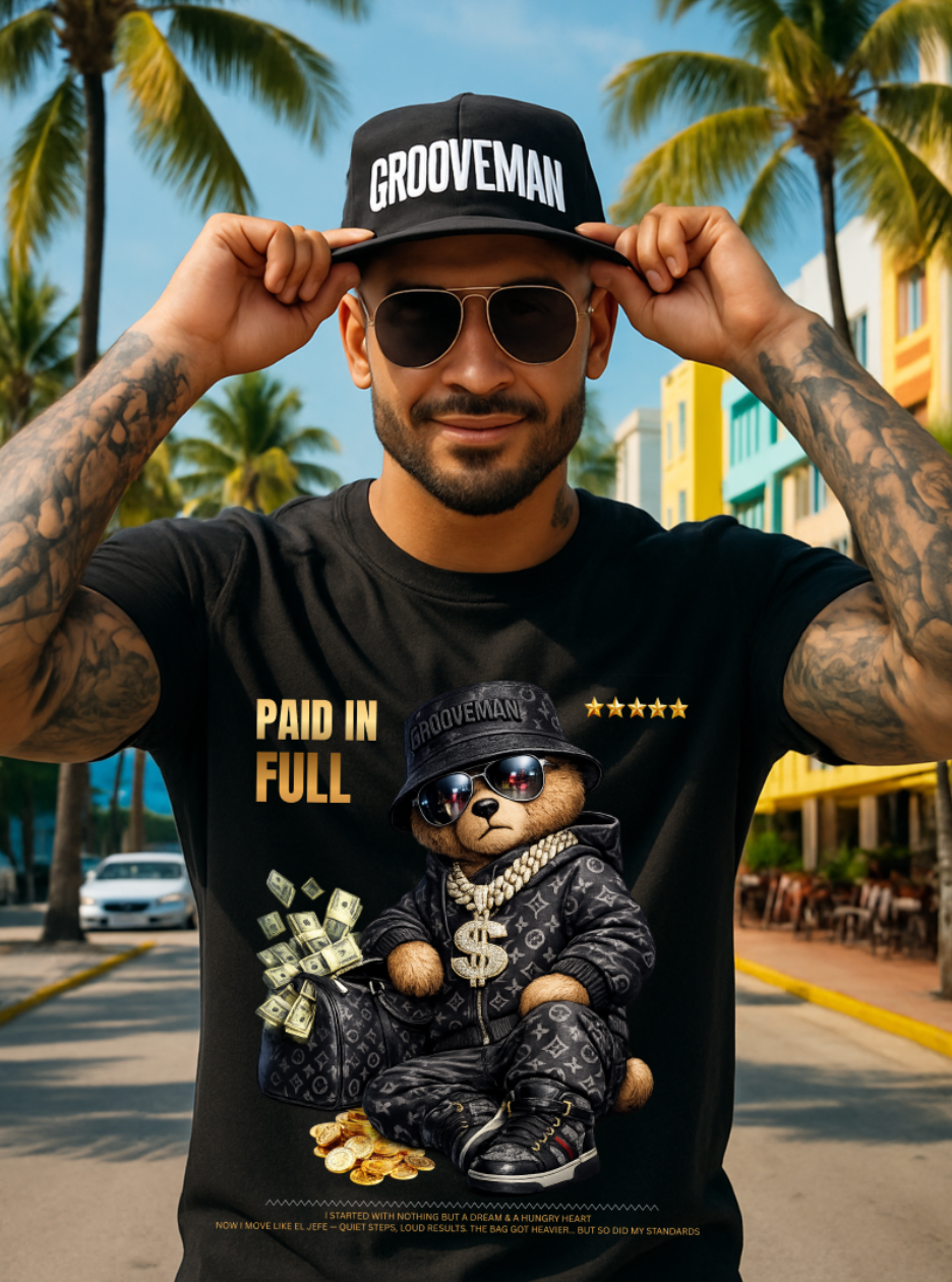 Paid In Full Teddy Graphic T-Shirt | Exclusive Grooveman Music Streetwear Tee