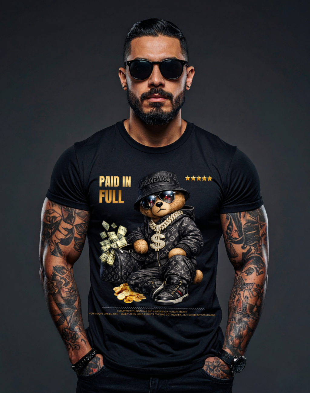 Paid In Full Teddy Graphic T-Shirt | Exclusive Grooveman Music Streetwear Tee