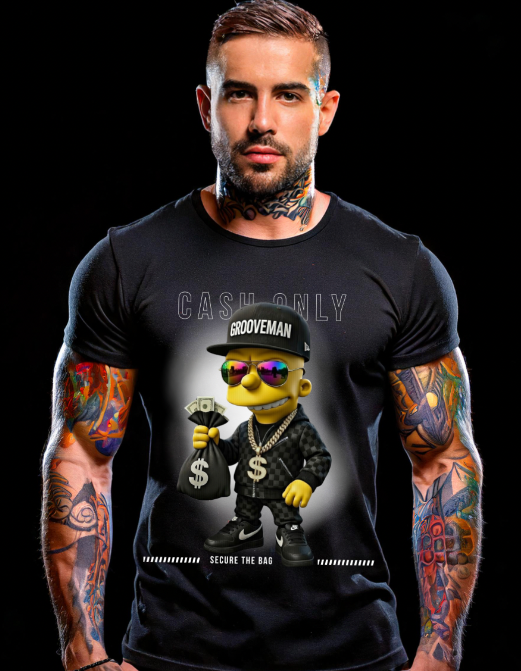 Cash Only Graphic Tee – Full Color Streetwear by Grooveman