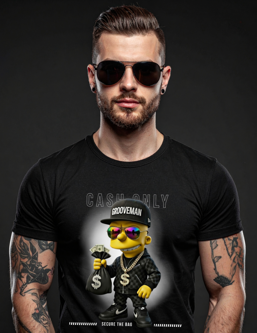 Cash Only Graphic Tee – Full Color Streetwear by Grooveman