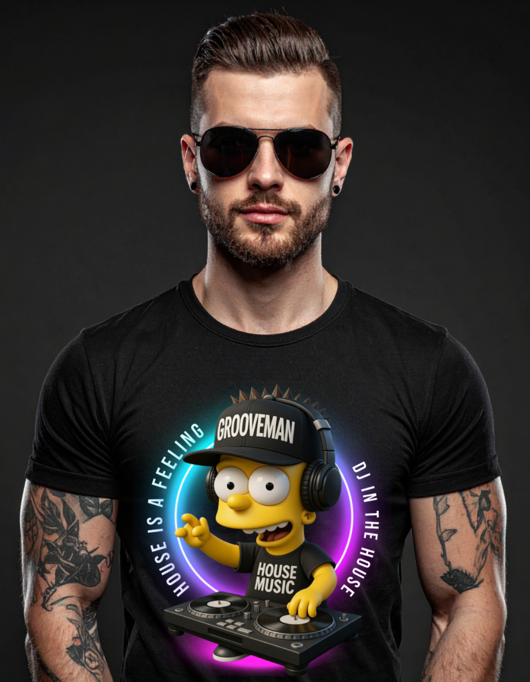 House Music DJ Graphic Tee – Full Color Design by Grooveman