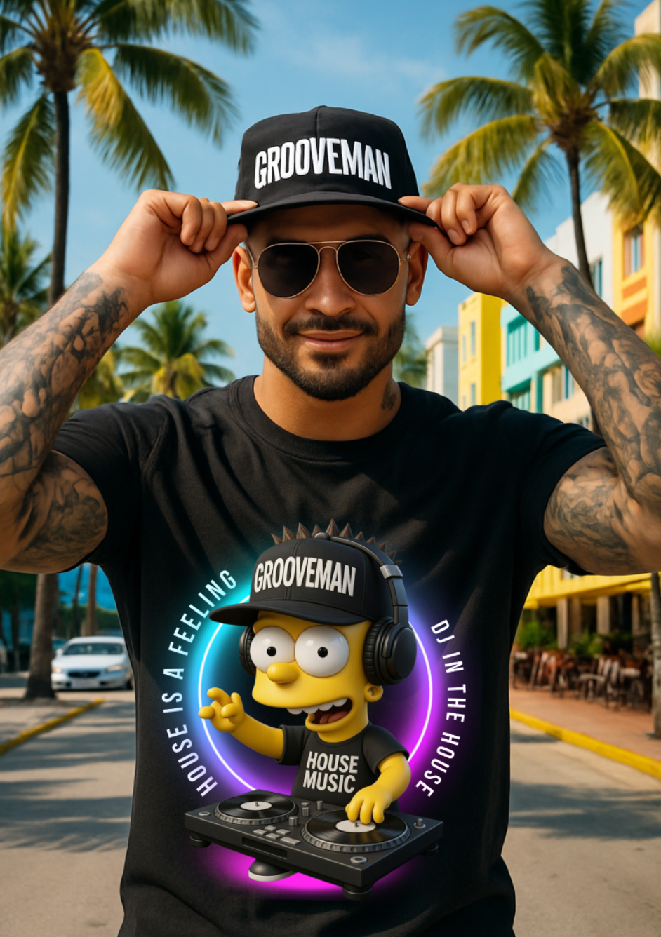 House Music DJ Graphic Tee – Full Color Design by Grooveman