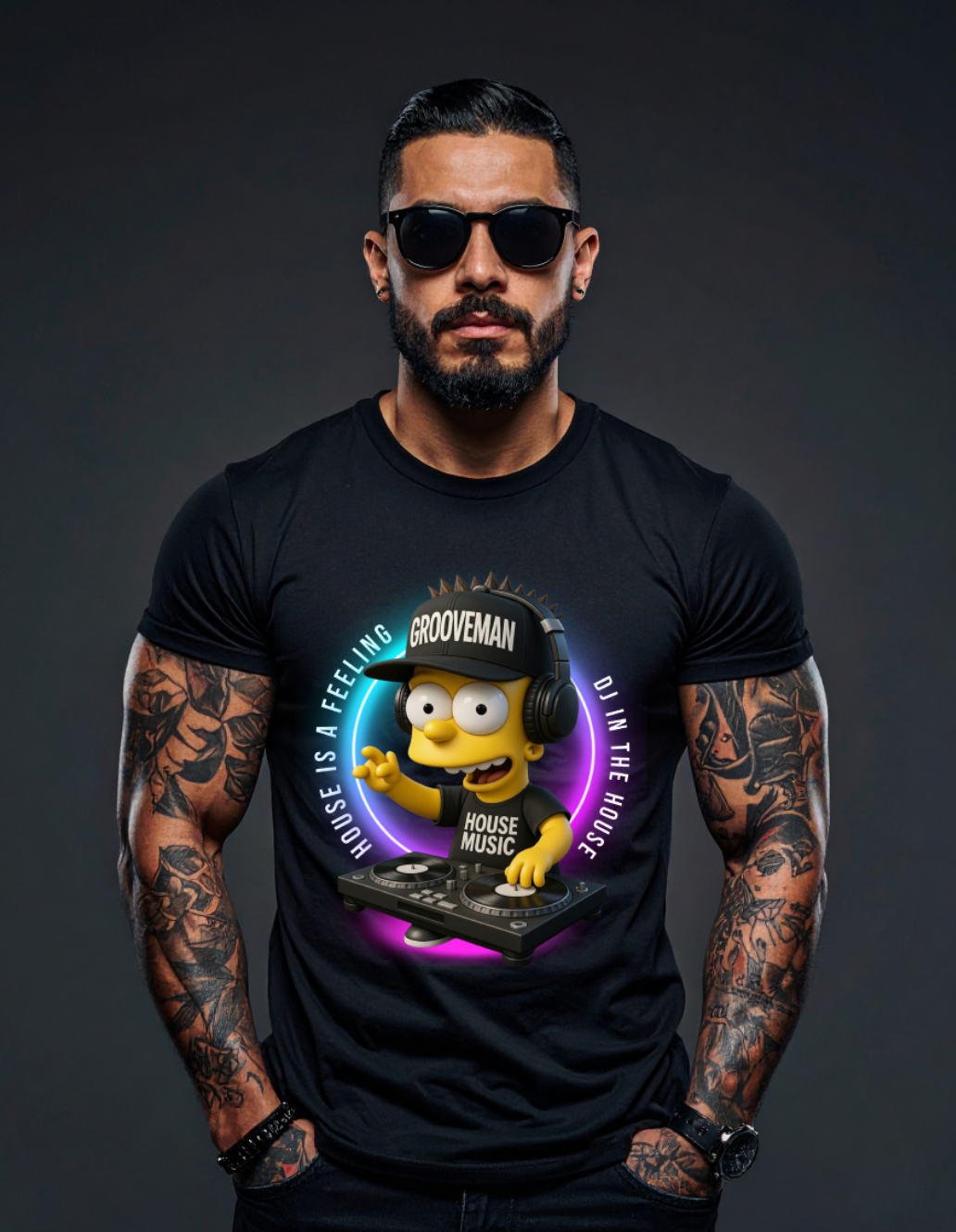 House Music DJ Graphic Tee – Full Color Design by Grooveman