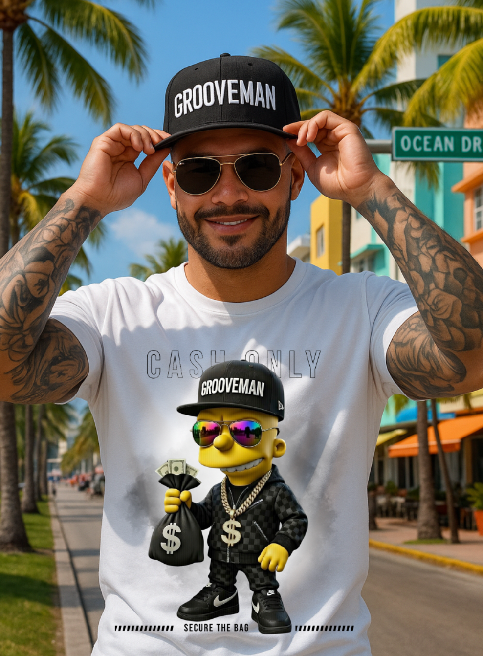 Cash Only Graphic Tee – Full Color Streetwear by Grooveman