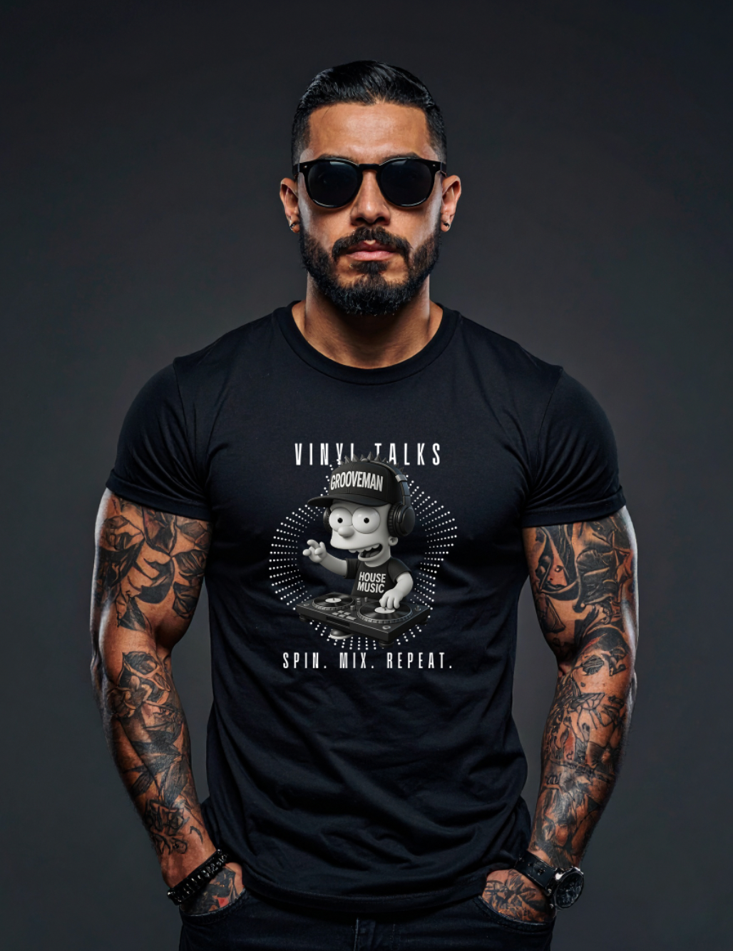Vinyl Talks DJ Graphic T-Shirt – Black Collection by Grooveman