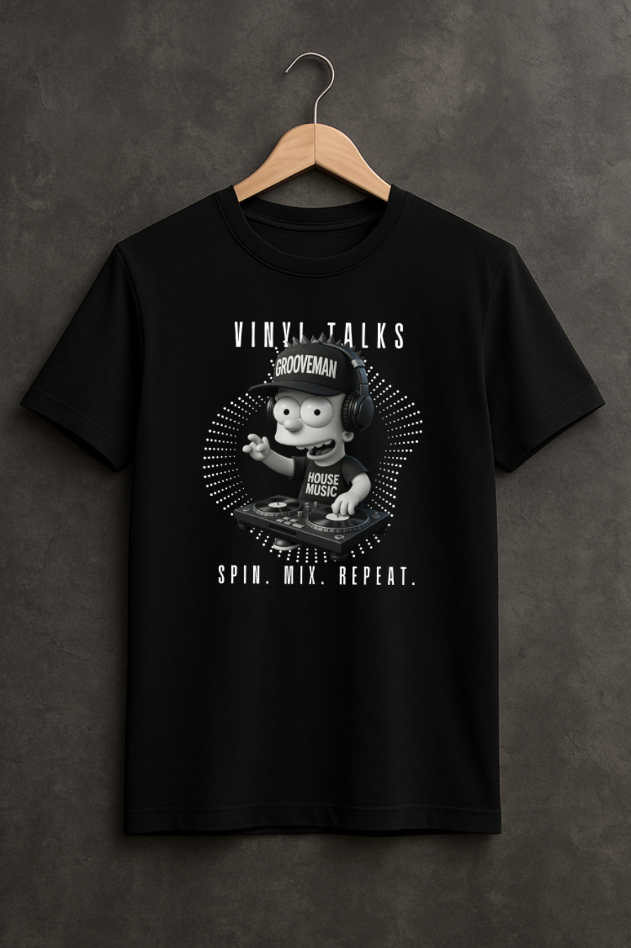 Vinyl Talks DJ Graphic T-Shirt – Black Collection by Grooveman