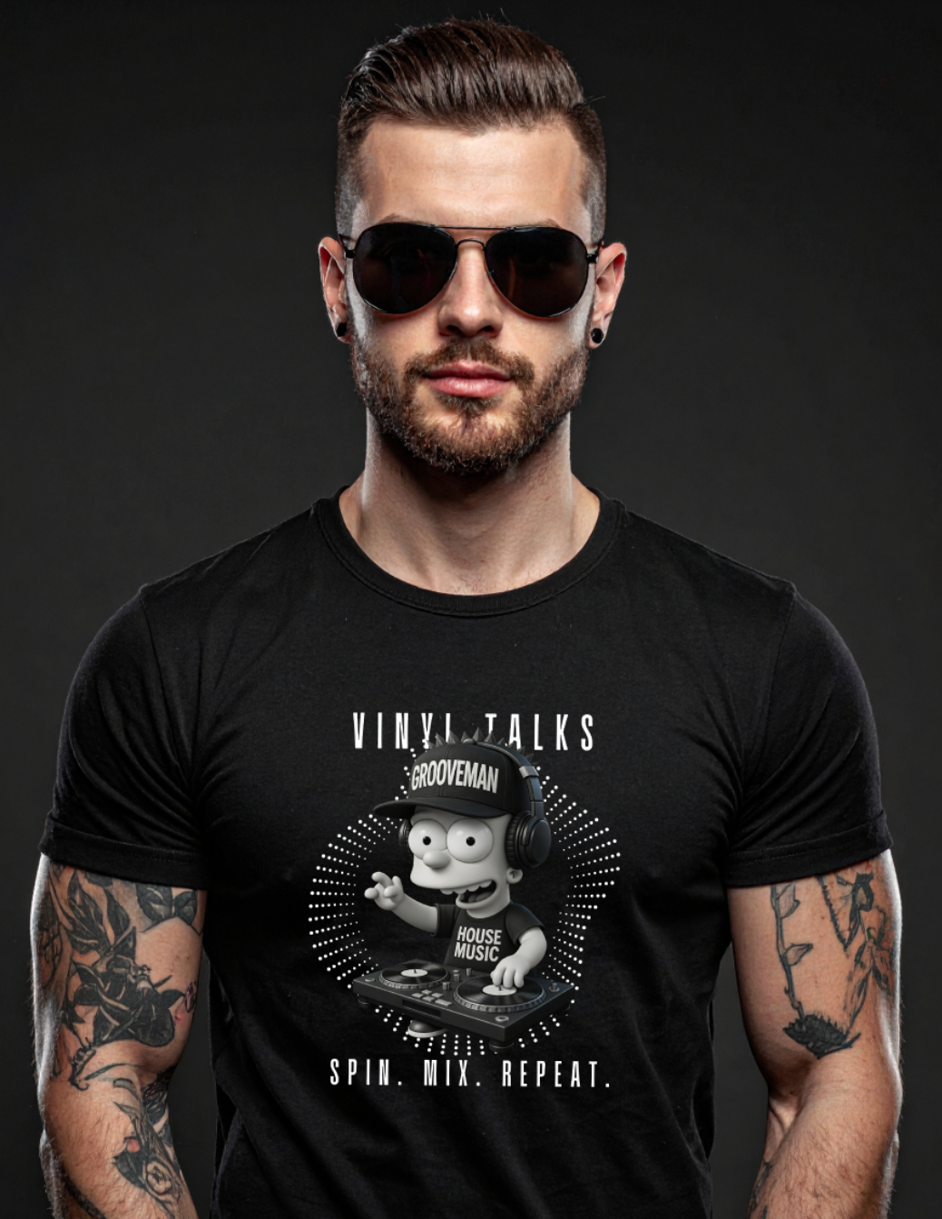Vinyl Talks DJ Graphic T-Shirt – Black Collection by Grooveman