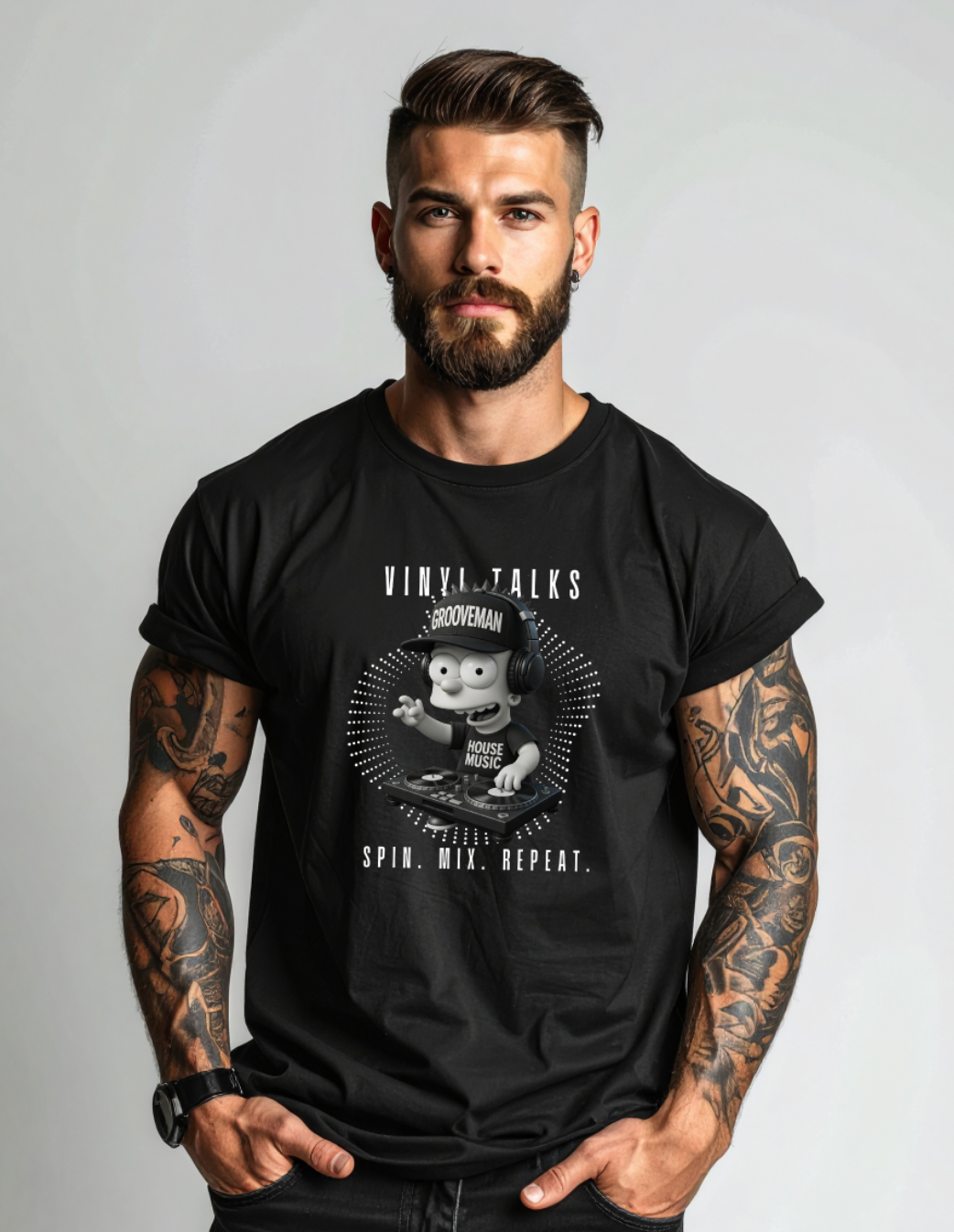 Vinyl Talks DJ Graphic T-Shirt – Black Collection by Grooveman