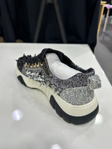 Dark Grey Glitter Silver Spikes Lace up Sneaker Encore by Fiesso