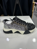 Dark Grey Glitter Silver Spikes Lace up Sneaker Encore by Fiesso