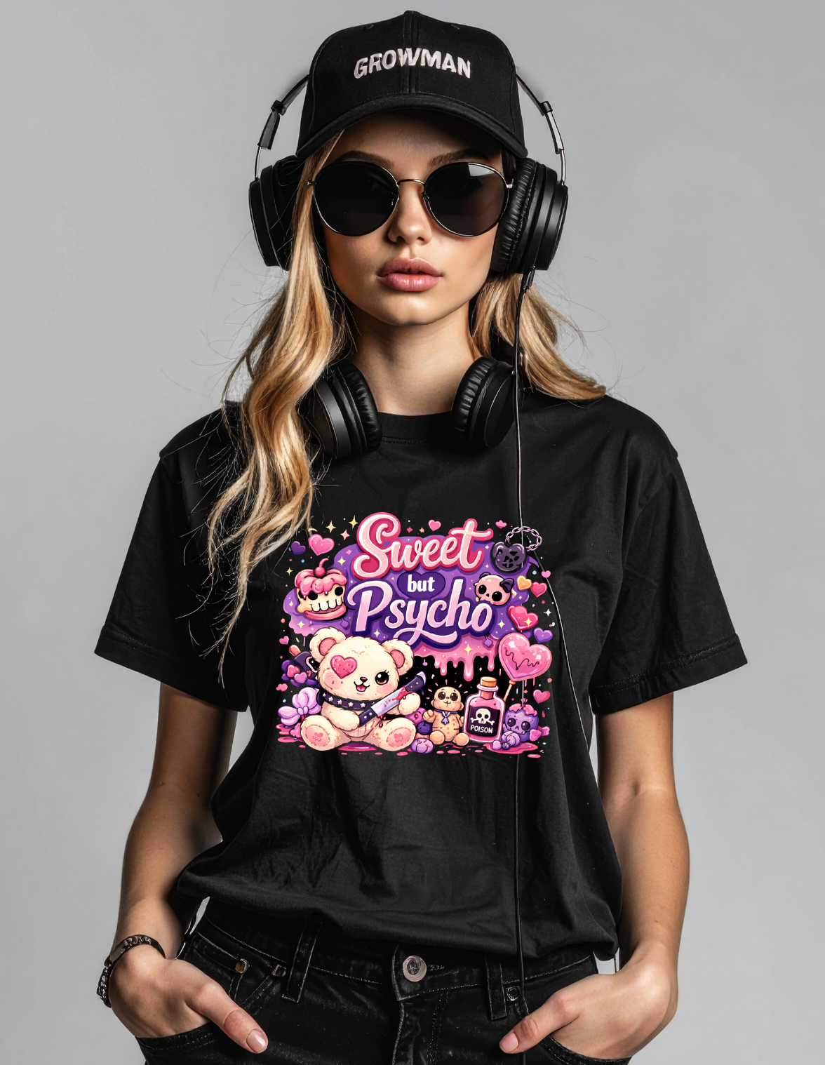 Sweet But Psycho Crop T-Shirt – Cute Teddy Graphic Baby Pink Streetwear Tee | Grooveman Exclusive