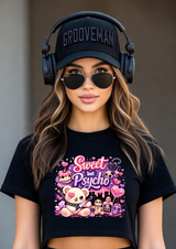 Sweet But Psycho Crop T-Shirt – Cute Teddy Graphic Baby Pink Streetwear Tee | Grooveman Exclusive