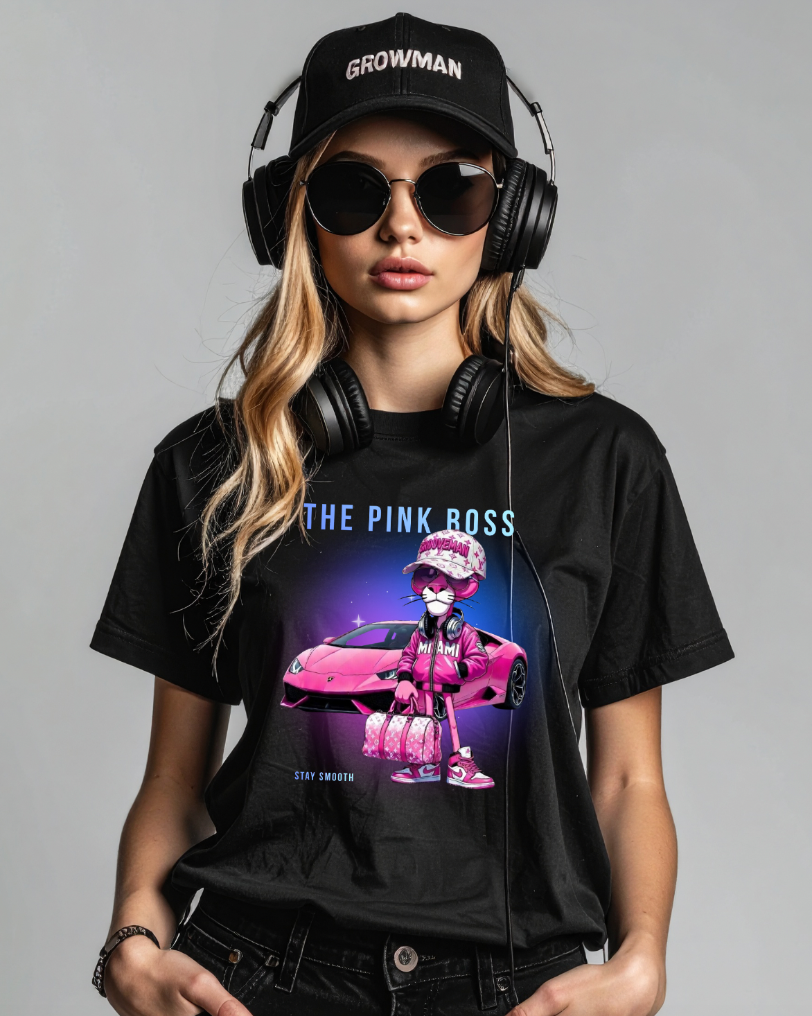 Pink Boss Crop Tee – Grooveman Graphic T-Shirt | Miami Streetwear Vibe