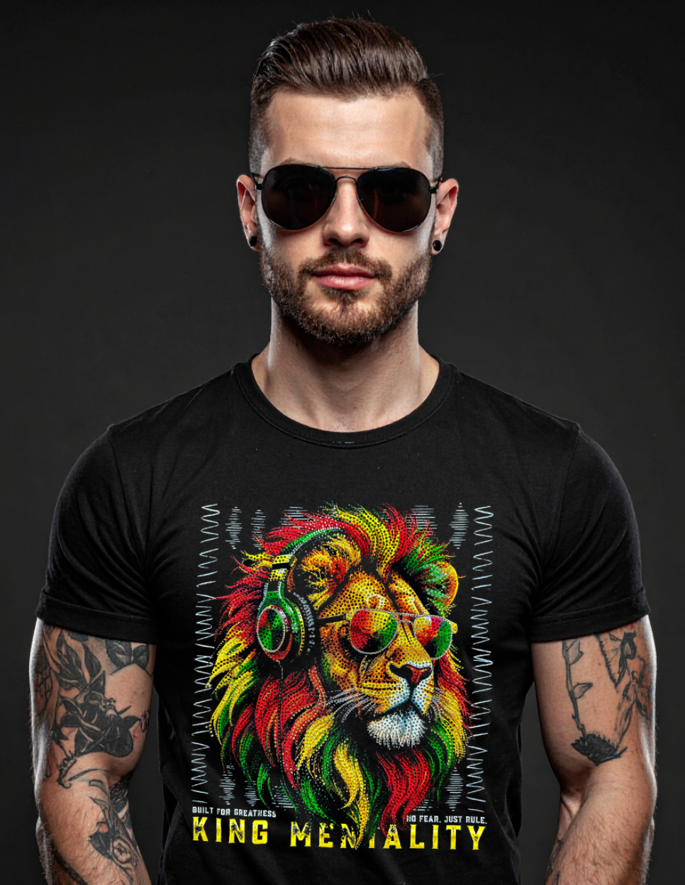 King Mentality Rasta Lion Rhinestone T-Shirt – Premium Streetwear Graphic Tee