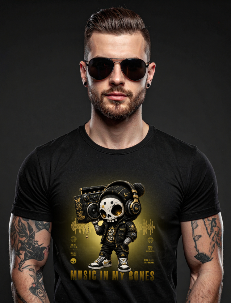 Grooveman "Music In My Bones" Black Collection T-Shirt | Premium Streetwear DJ Festival Tee