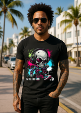 Men’s Neon Skull DJ Graphic T-Shirt – Headphones Glow Streetwear