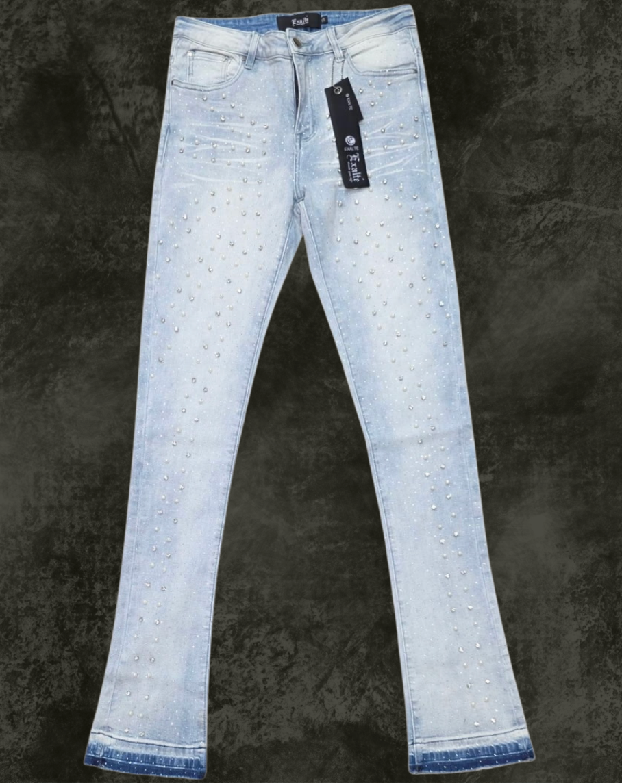 Premium Skinny Bootcut Rhinestone Jeans – Super Stretch, Light Wash
