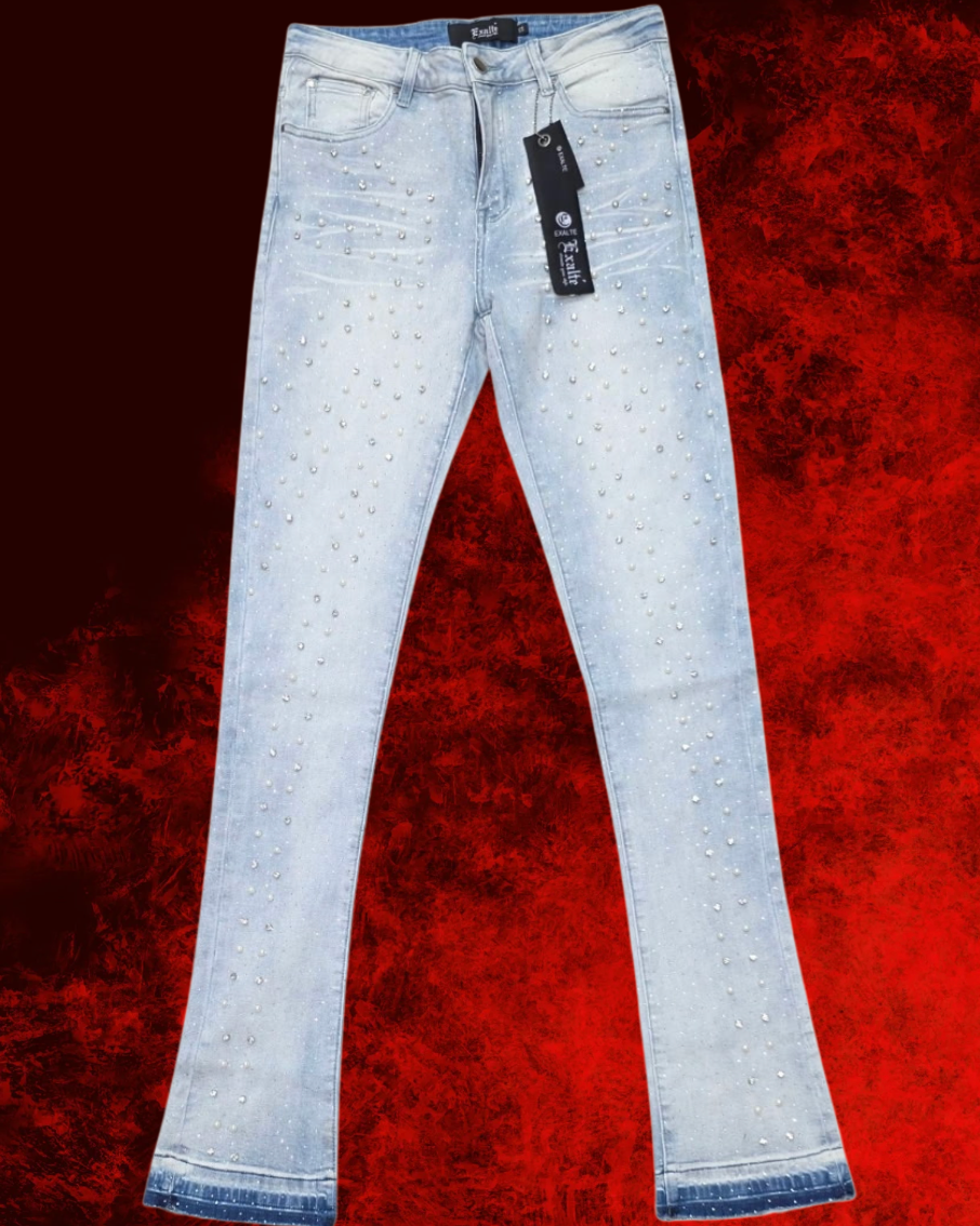 Premium Skinny Bootcut Rhinestone Jeans – Super Stretch, Light Wash